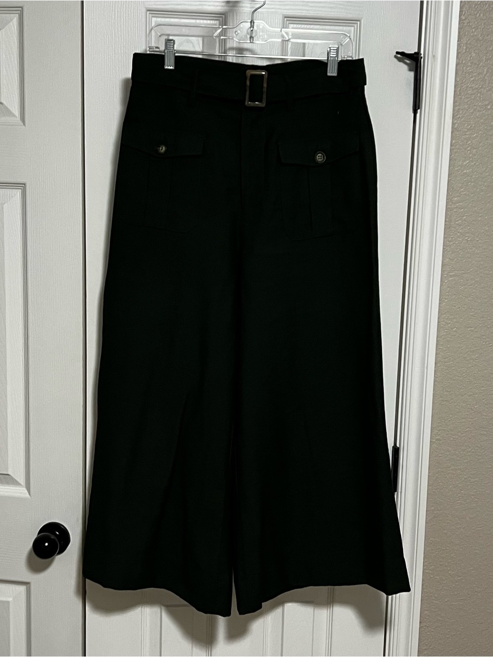 High-Waist Wide Leg Hunter-Green Pants with Belt